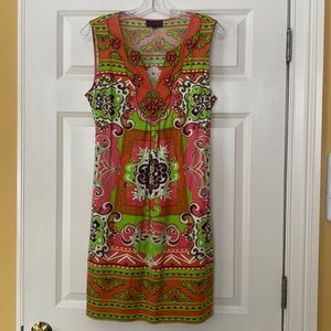 Hale Bob Beaded Neckline Pink and Green Dress